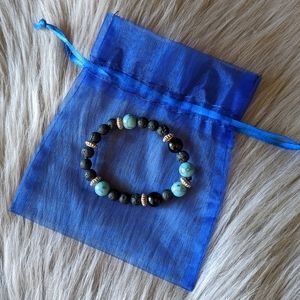 Turquoise Stretch Lava Bead Bracelet Small